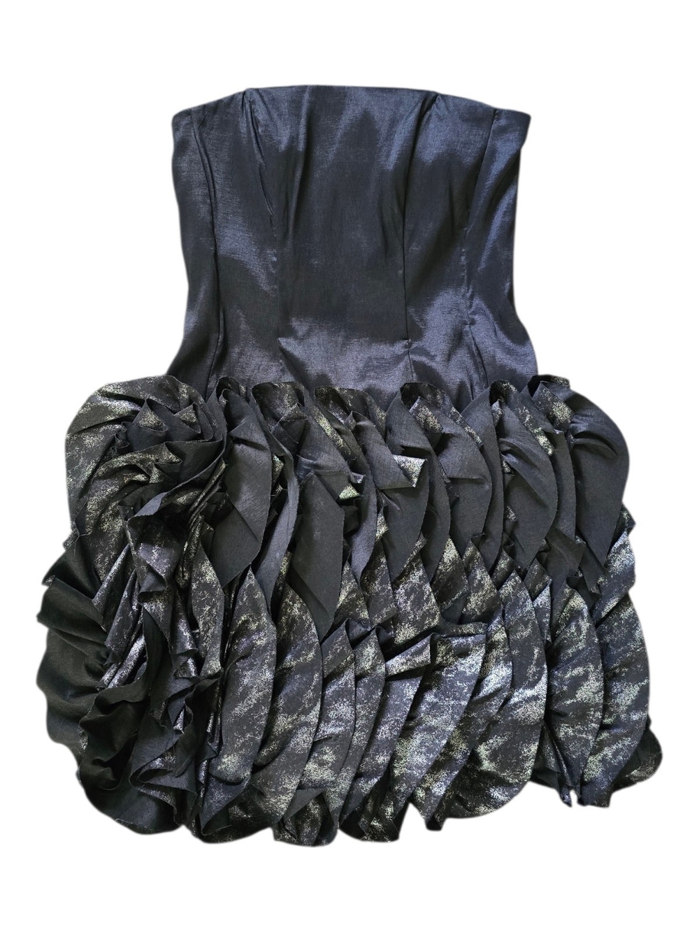 Jessica McClintock Y2k Vintage Black Ruffled Metallic Evening Dress